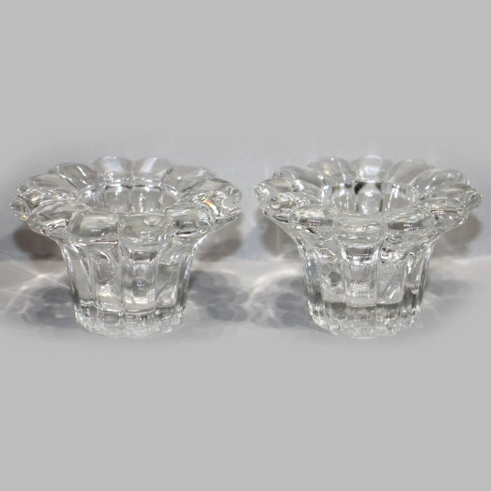 Forever Crystal CANDLE HOLDERS Clear Glass Round Faceted Set Of 2 3” Vintage